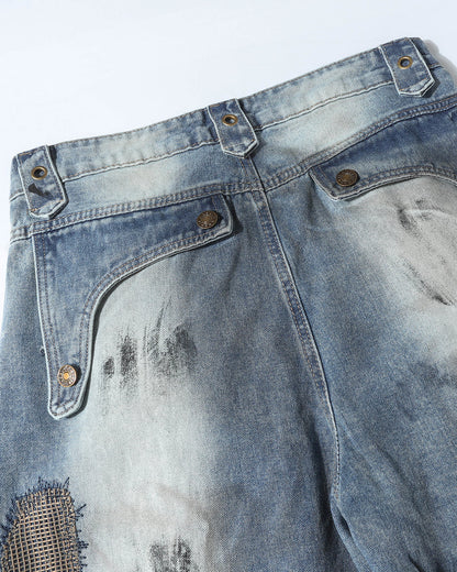 Distressed Patchwork Barrel Jeans | LCDEGO Streetwear