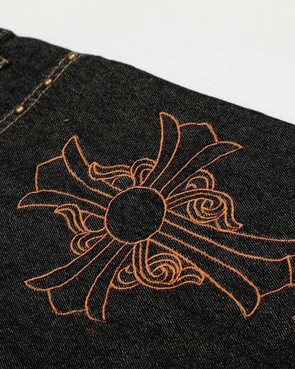 Gothic Cross Embroidery Barrel Jeans | LCDEGO Streetwear