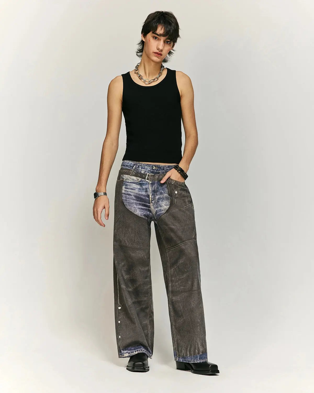 Colorblock Digital Printing Cotton Jeans | LCDEGO Streetwear