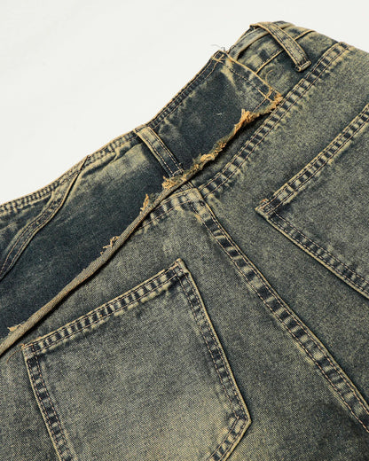 Distressed Washed Wide Leg Denim Jeans | LCDEGO Streetwear