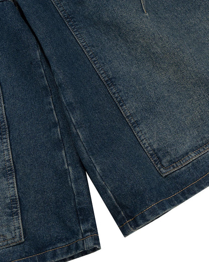 Indigo Washed Cargo Denim Jorts | LCDEGO Streetwear
