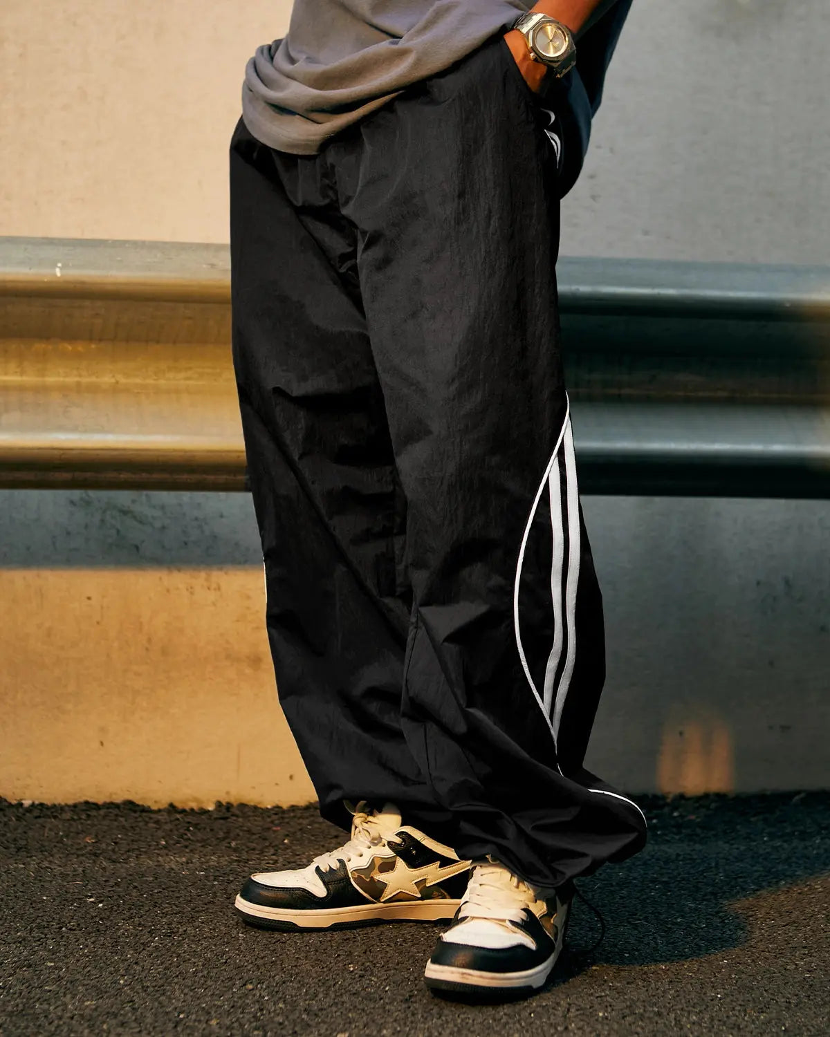 Side Striped Wide Leg Track Pant | LCDEGO Streetwear