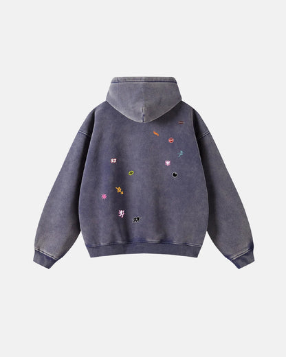 Funny Stickers Distressed Zip Up Hoodies | LCDEGO Streetwear