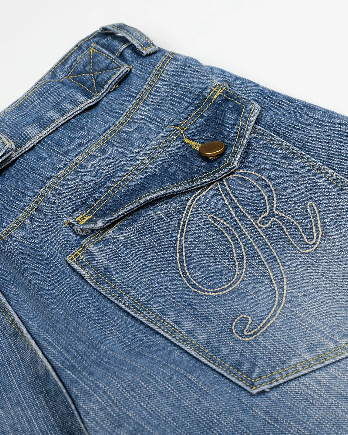 Bamboo weave textured denim with vintage washed tone