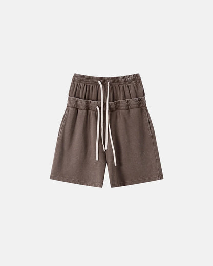 Double Waist Acid Wash Sweat Shorts | LCDEGO Streetwear