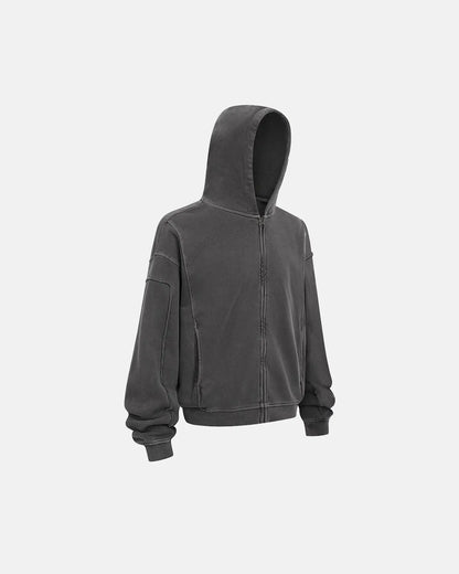 Acid Wash Stitching Zip Up Hoodies | LCDEGO Streetwear