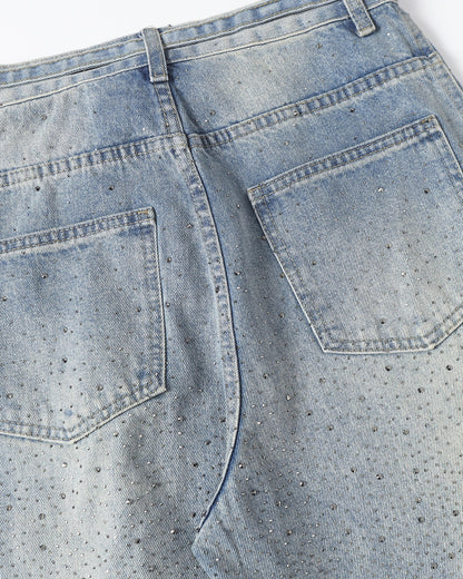 Rhinestone Baggy Barrel Jeans | LCDEGO Streetwear