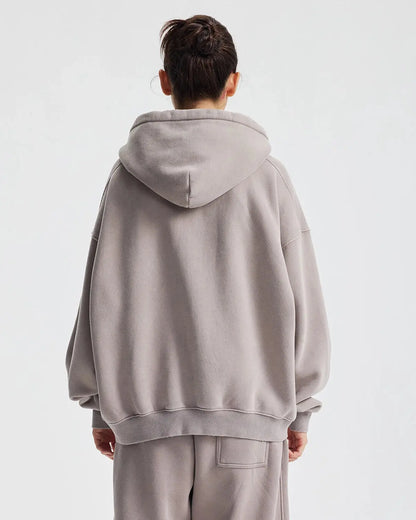 Boxy Fit Acid Washed Fleece Zip Up Hoodies | LCDEGO Streetwear