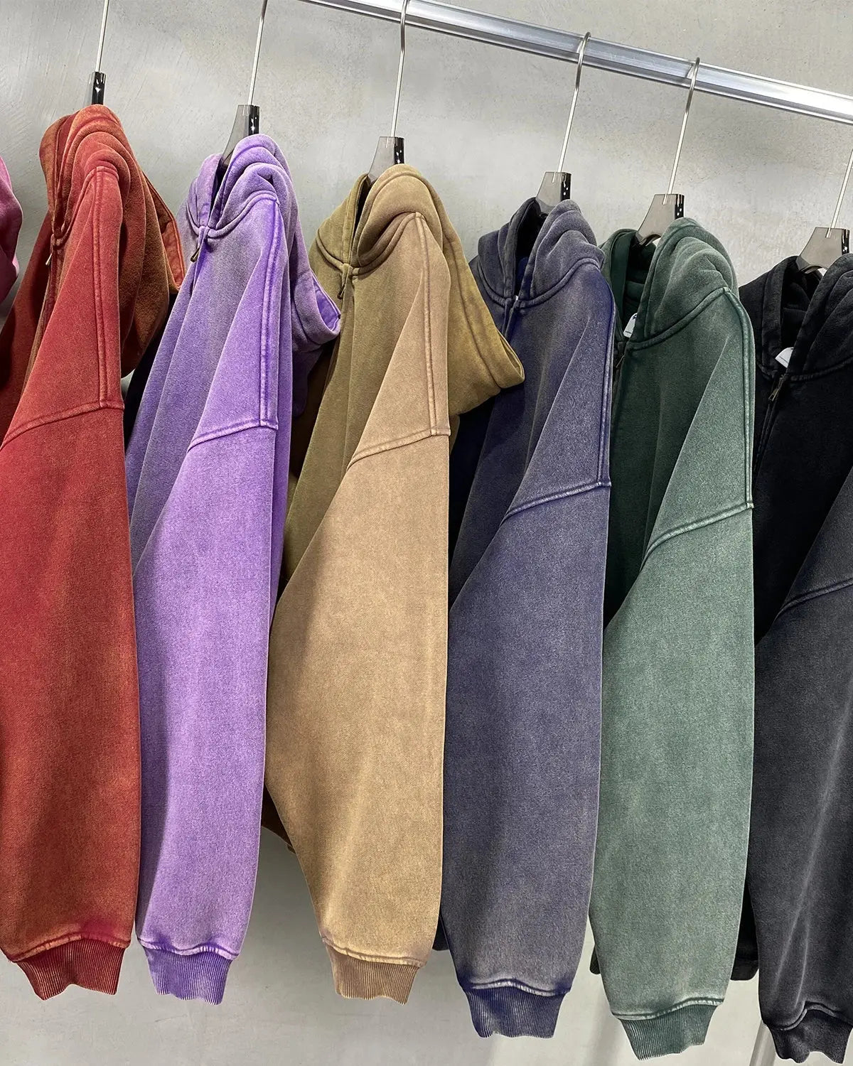 Grey Distressed Acid Wash Zip Up Hoodies | LCDEGO Streetwear