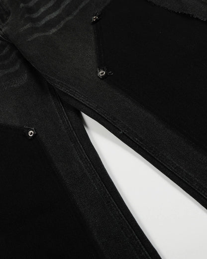 Black Patchwork Barrel Jeans | LCDEGO Streetwear