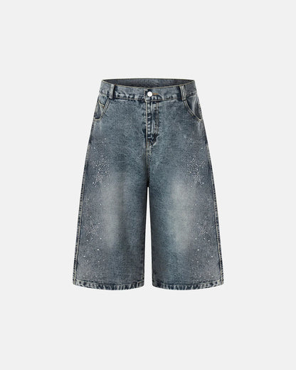 Star Rhinestone Denim Shorts | LCDEGO Streetwear