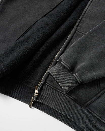 Totem Rhinestone Acid Wash Zip Up Hoodies | LCDEGO Streetwear
