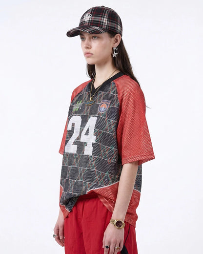 Color-Block Oversized Mesh Jersey | LCDEGO Streetwear