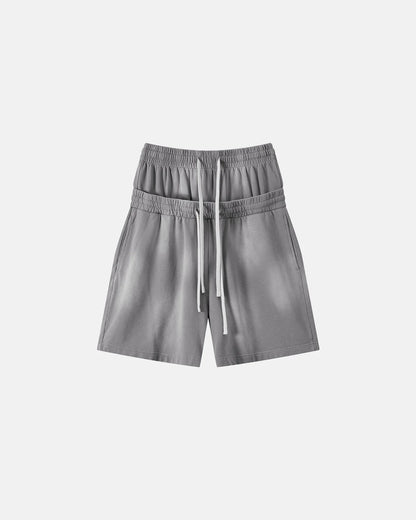 Double Waist Monkey Wash Sweat Shorts | LCDEGO Streetwear