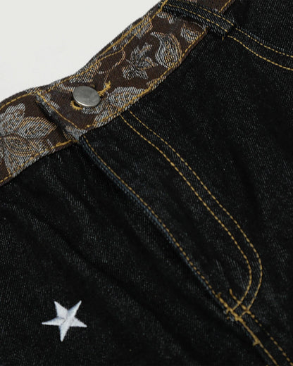 Jacquard Embroidery Raw Baggy Jeans | LCDEGO Streetwear
