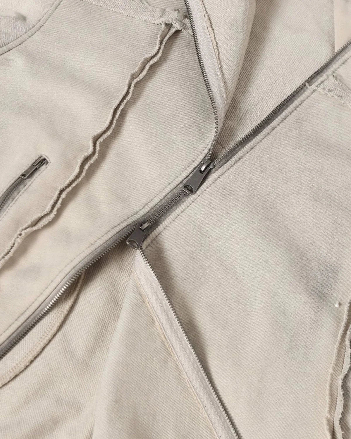 Diagonal Zipper Acid-Washed Hoodie | LCDEGO Streetwear