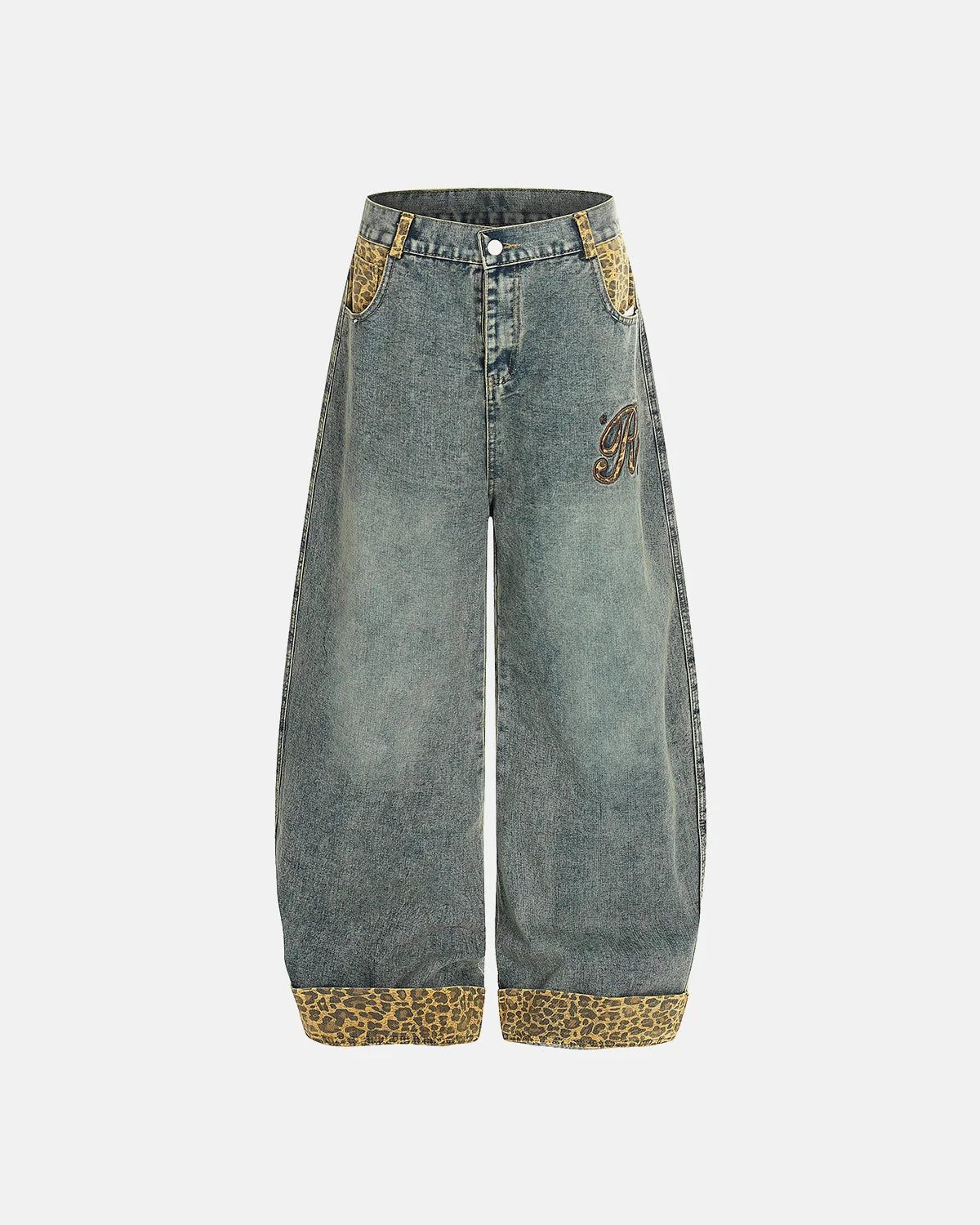 Leopard Pactchwork Embroidery Baggy Jeans | LCDEGO Streetwear