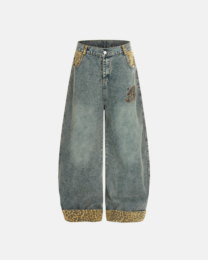 Leopard Pactchwork Embroidery Baggy Jeans | LCDEGO Streetwear