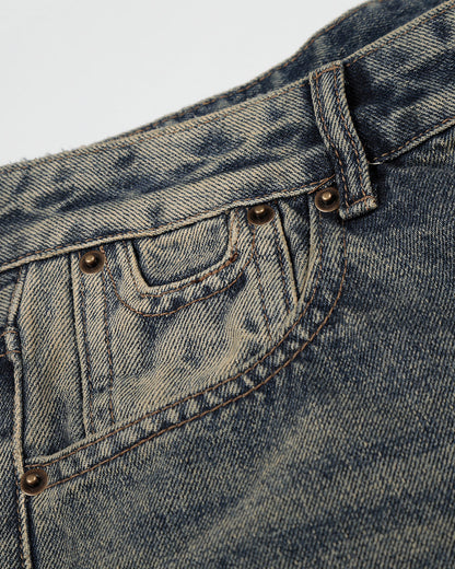 Cinch Back Buckle Acid Washed Jorts | LCDEGO Streetwear