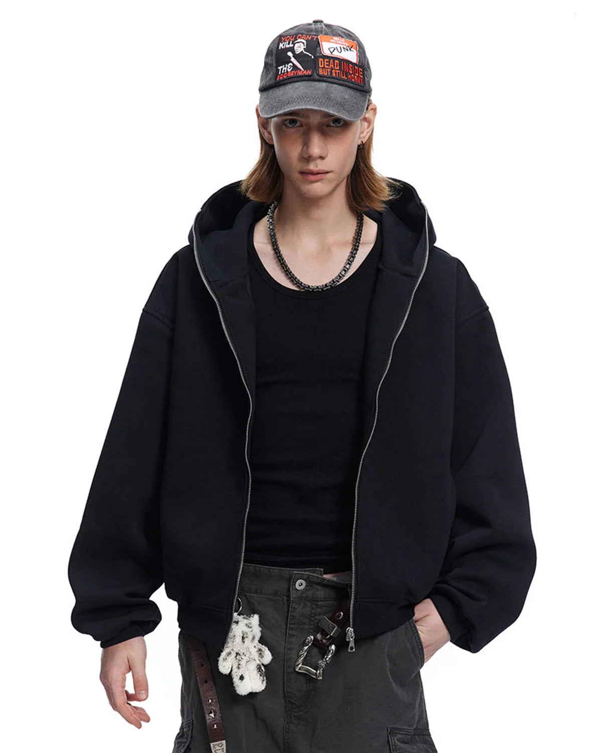 Black Boxy Full Zip Up Hoodies | LCDEGO Streetwear