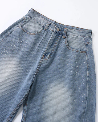 Star Rhinestone Longline Denim Shorts | LCDEGO Streetwear