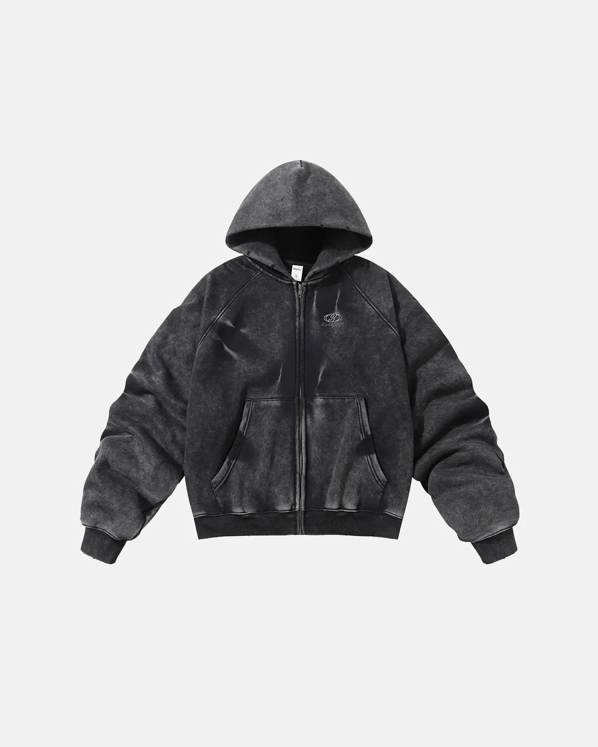 Acid Washed Embroidery Zip Up Hoodies | LCDEGO Streetwear