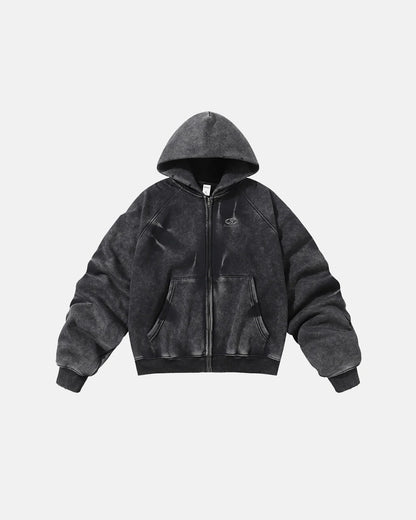 Acid Washed Embroidery Zip Up Hoodies | LCDEGO Streetwear