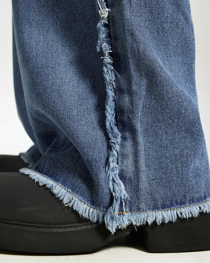 Blue Frayed Acid Wash Pants | LCDEGO Streetwear