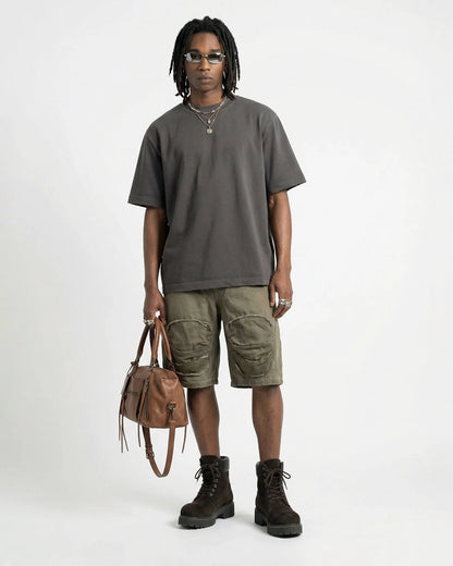 Distressed Washed Mock Neck T Shirt | LCDEGO Streetwear