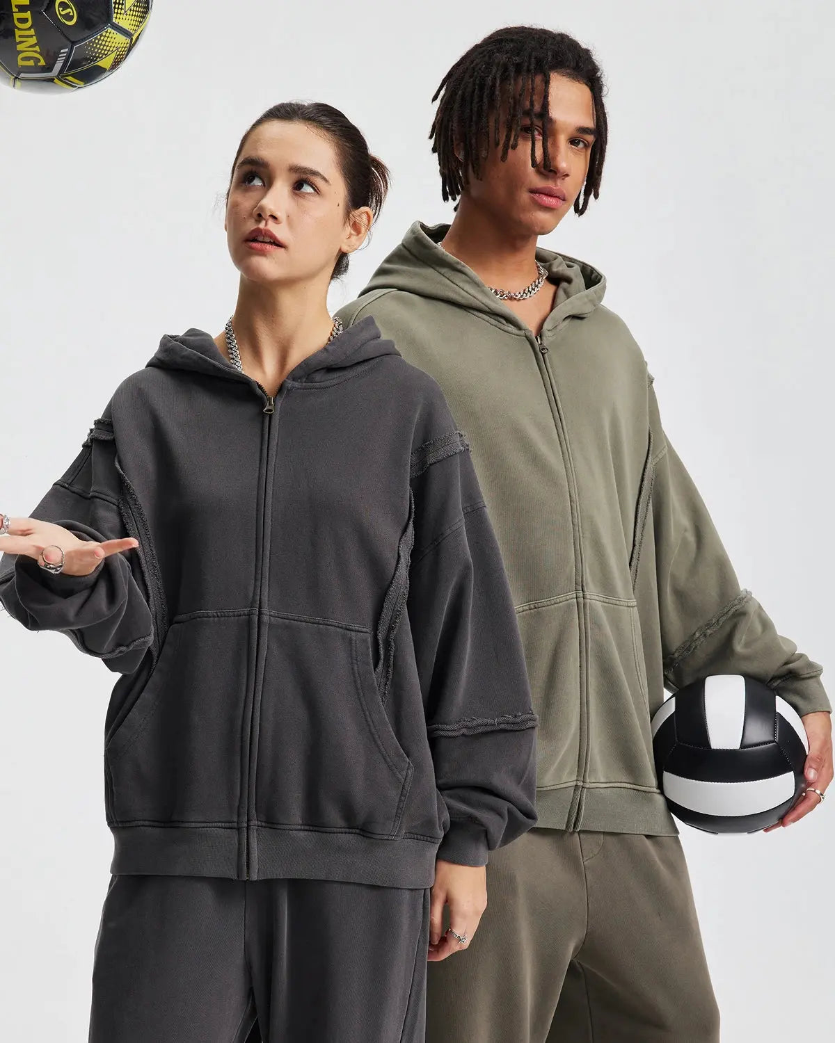 Acid Wash Oversized Zip Up Hoodies | LCDEGO Streetwear
