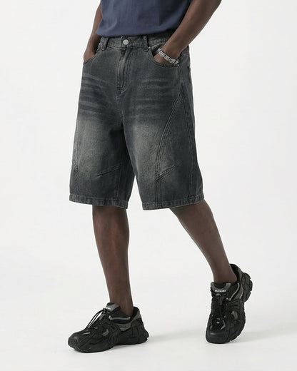 Structured Washed Denim Shorts | LCDEGO Streetwear