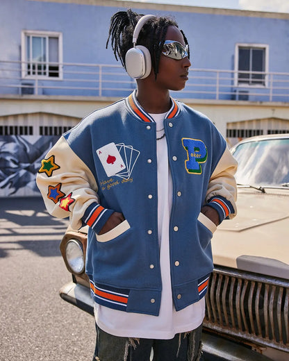 Poker Embroidery Varsity Jacket | LCDEGO Streetwear