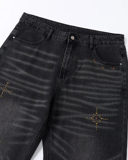 Distressed Rhinestone Ripped Baggy Jeans | LCDEGO Streetwear