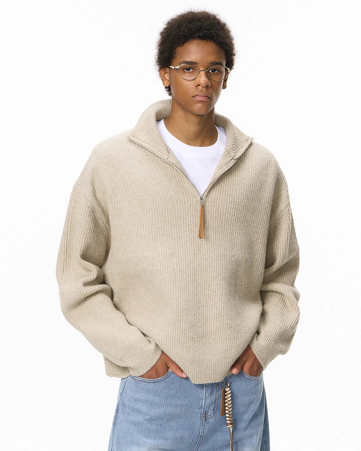 Quarter Zip Up Mock Neck Sweaters | LCDEGO Streetwear