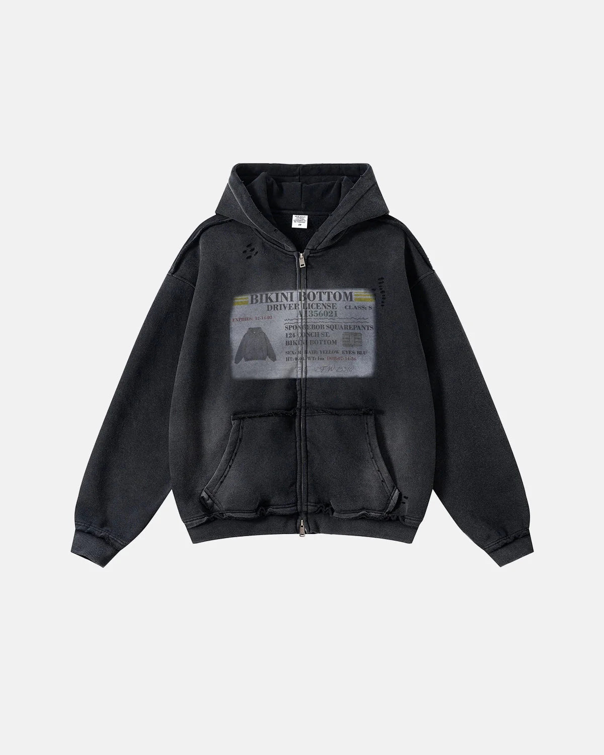 Graphic Ripped Washed Zip Up Hoodies | LCDEGO Streetwear