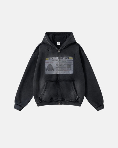 Graphic Ripped Washed Zip Up Hoodies | LCDEGO Streetwear