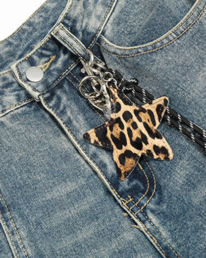 Leopard Patchwork Wide Leg Denim Jeans | LCDEGO Streetwear