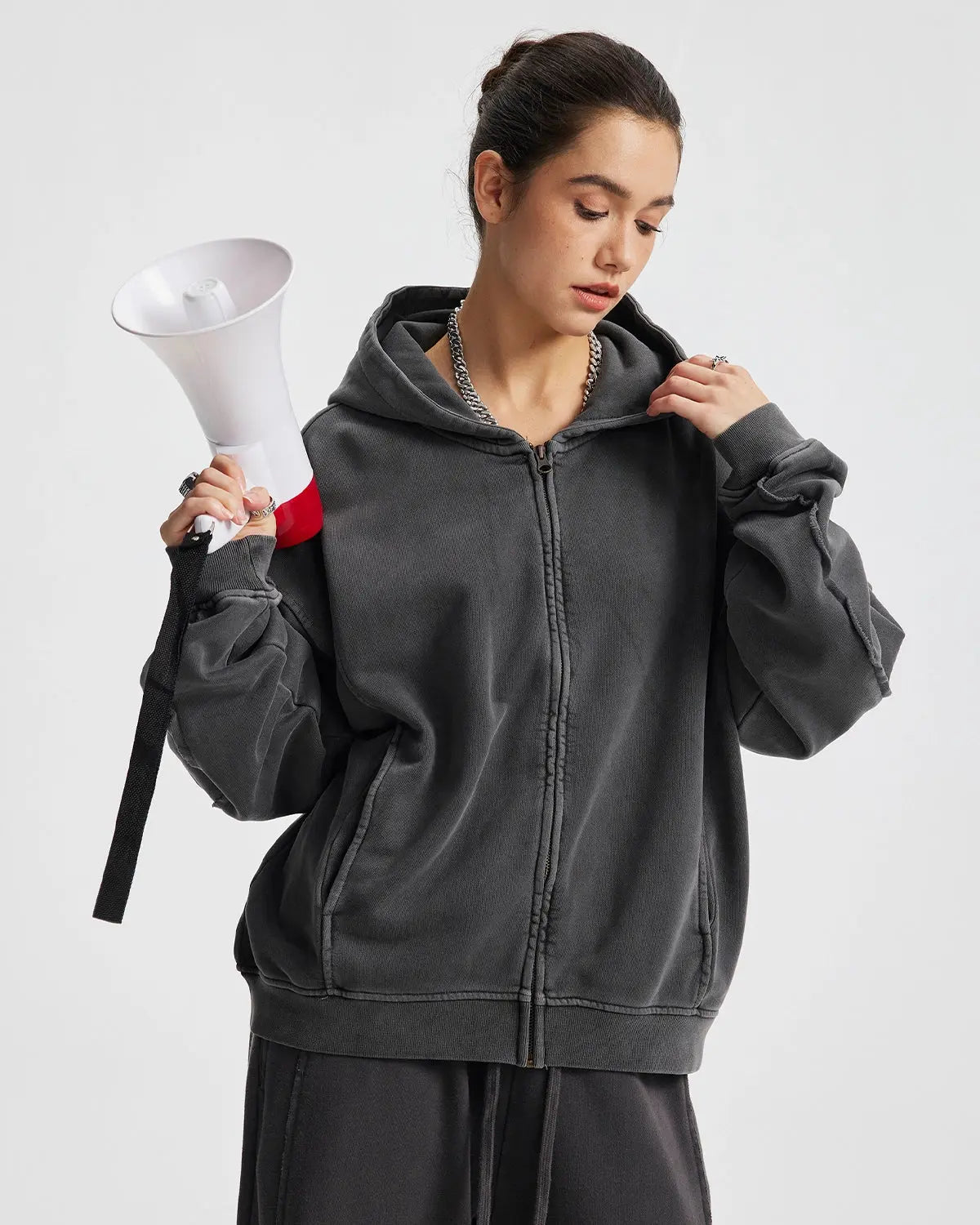 Acid Wash Stitching Zip Up Hoodies | LCDEGO Streetwear