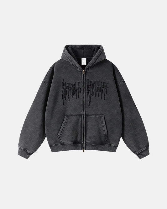 Gothic Acid Wash Zip Up Hoodies | LCDEGO Streetwear