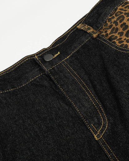 Leopard Pactchwork Embroidery Baggy Jeans | LCDEGO Streetwear