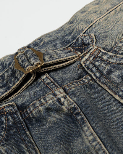 Cinch Back Buckle Acid Washed Jorts | LCDEGO Streetwear