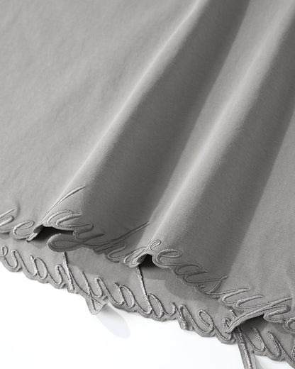 Embroidered Frayed Hem Oversized T-Shirt | LCDEGO Streetwear