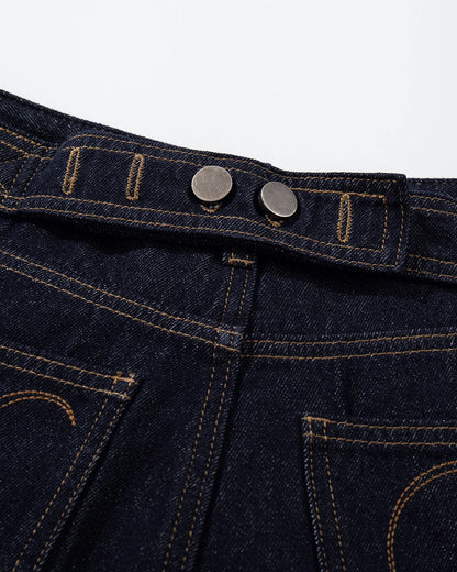 embroidered pocket raw denim jorts