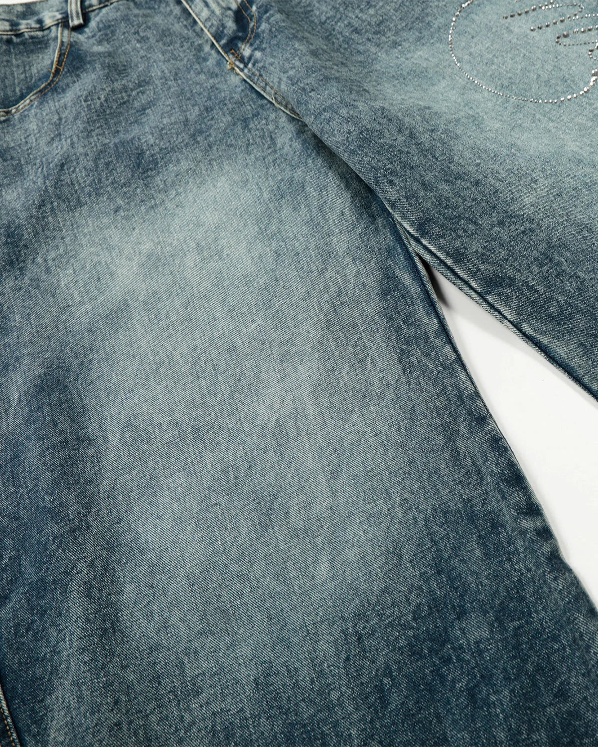 Rhinestone Acid Wash Baggy Jeans | LCDEGO Streetwear