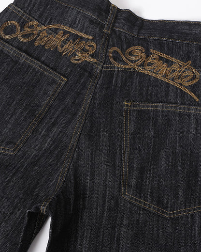 Embroidered Raw Baggy Jeans | LCDEGO Streetwear