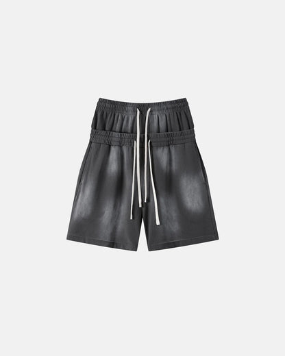 Double Waist Monkey Wash Sweat Shorts | LCDEGO Streetwear