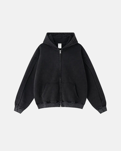Acid Wash Double Zip Up Hoodies | LCDEGO Streetwear