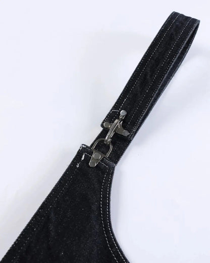Asymmetric Buckle Denim Overalls Jeans | LCDEGO Streetwear