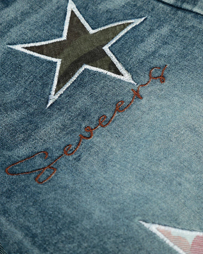 Acid Washed Star Embroidered Barrel Jeans | LCDEGO Streetwear