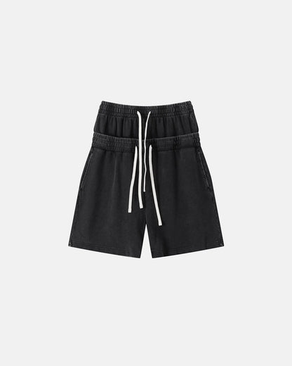 Double Waist Acid Wash Sweat Shorts | LCDEGO Streetwear